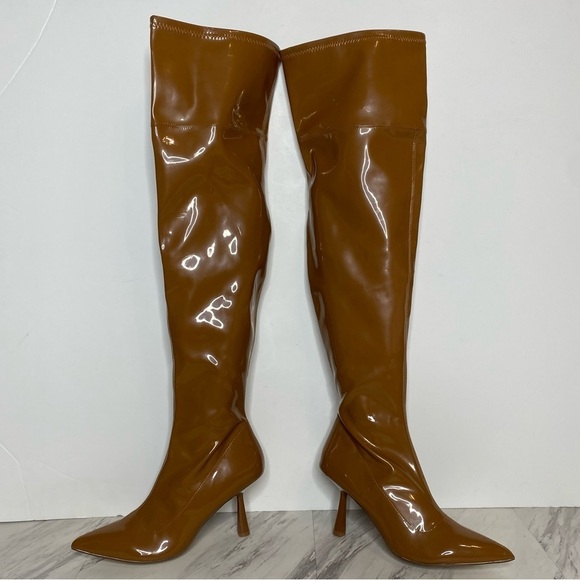 New! BP Everlee Brown Faux Patent Leather Over the Knee Boot 9M - Picture 6 of 15